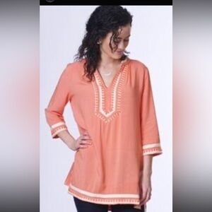 Kevia Embroidered Coral Tunic Top